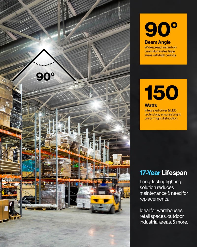 Sunco Lighting Sunco UFO LED High Bay Light, 150W, 21000 Lumens 5000K 100-277V Dimmable 0-10V, Ultra Bright Commercial Shop Lights for Warehouse, Factory, Workshop, Garage & Barn, Ceiling Mount, UL 2 Pack - Image 5